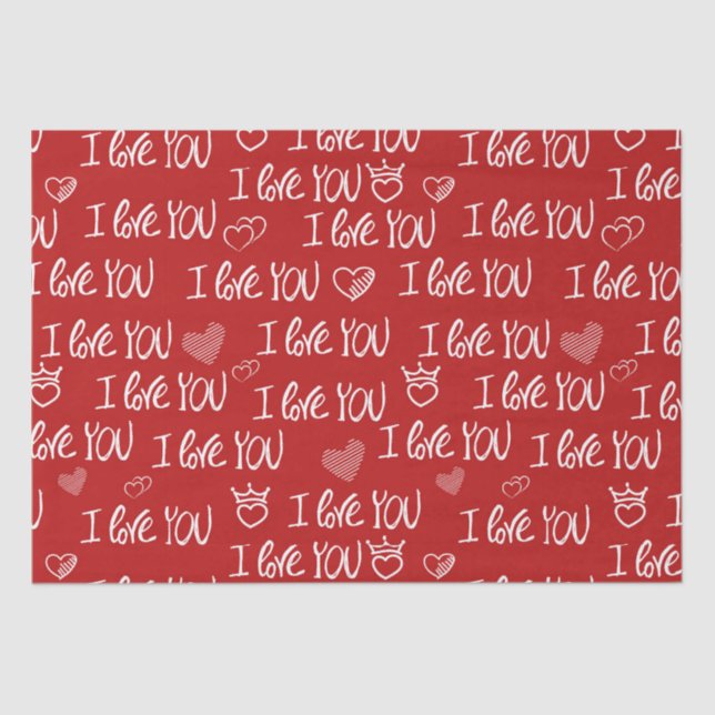 Valentine's Thema Red White I Liebe You Pattern Seidenpapier (Vorderseite)