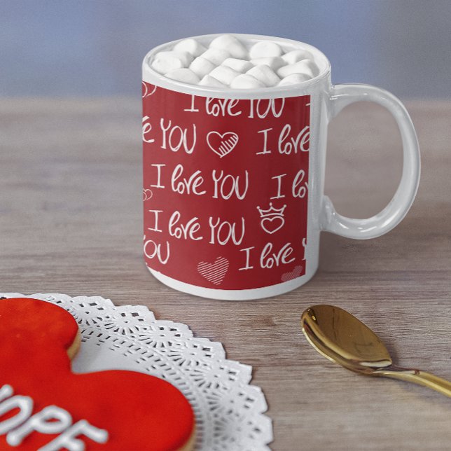 Valentine's Thema Red White I Liebe You Pattern Zweifarbige Tasse (Von Creator hochgeladen)
