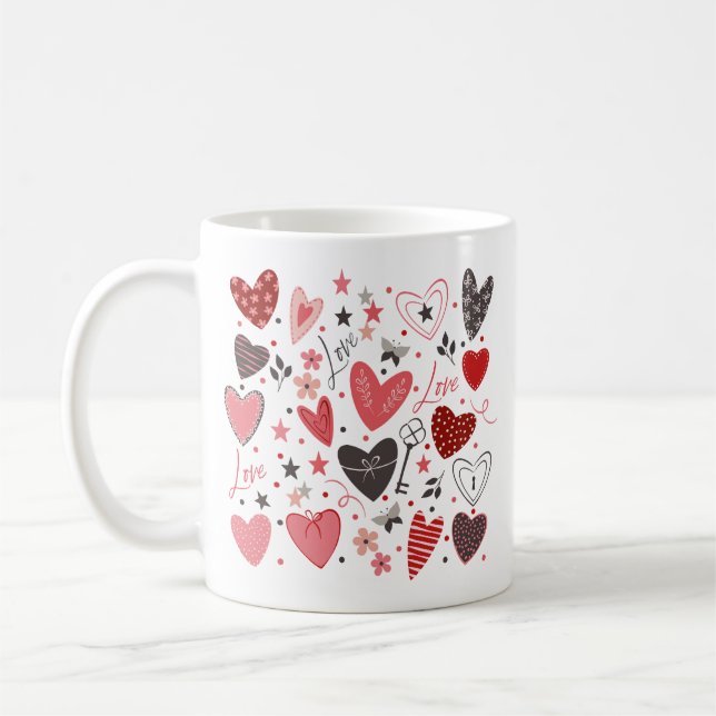 Valentines Theme Red Hearts Kaffeetasse (Links)