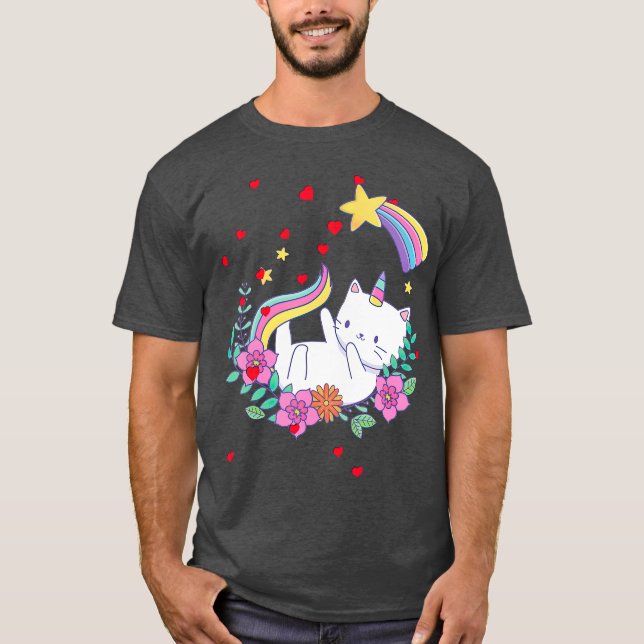 Valentines Unicorn Cat Kittycorn T-Shirt (Vorderseite)