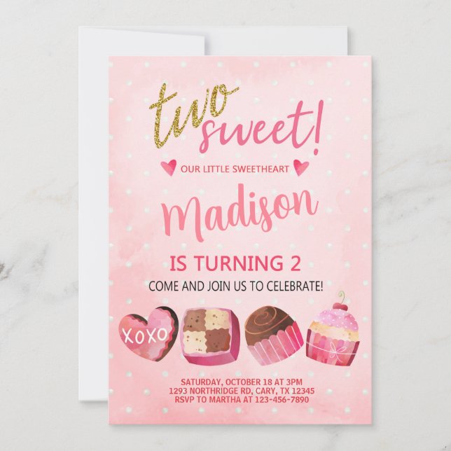 Valentines Valentine Mädchen 2. Geburtstagseinladu Einladung (Vorderseite)