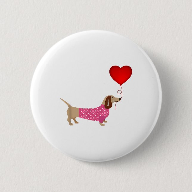Valentines Weiner Daschund Dackel in Hundekleidung Button (Vorderseite)