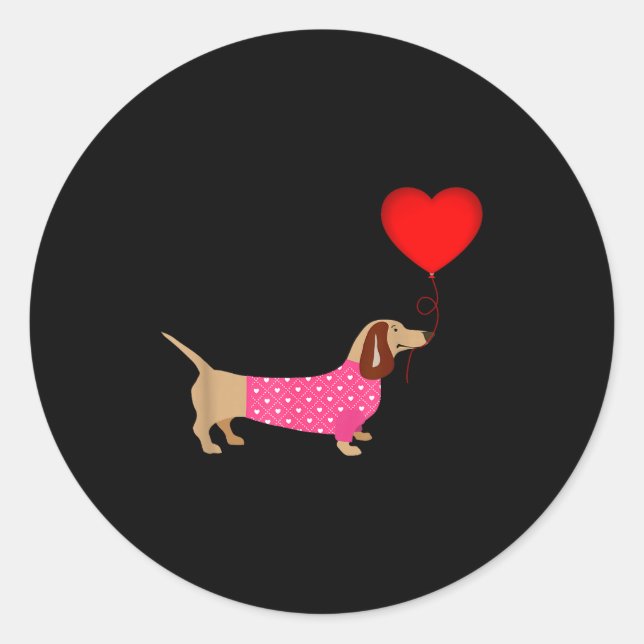 Valentines Weiner Daschund Doxie In Dog Dress  Runder Aufkleber (Vorderseite)