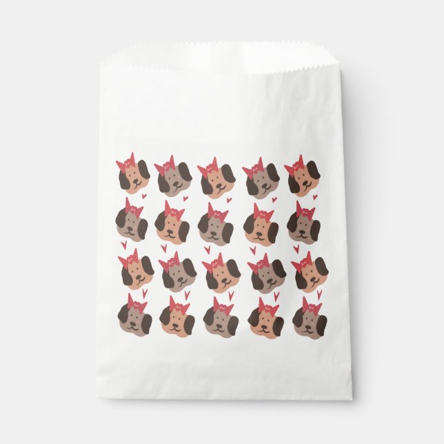Valentines Welpen mit Bows Herzmuster Geschenktütchen (Vorderseite)