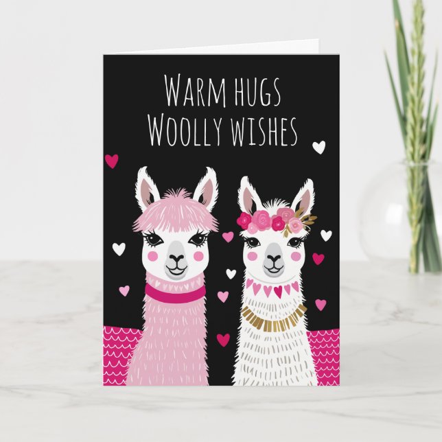 Valentines Whimsical Adorable Llamas Valentines Karte (Vorderseite)