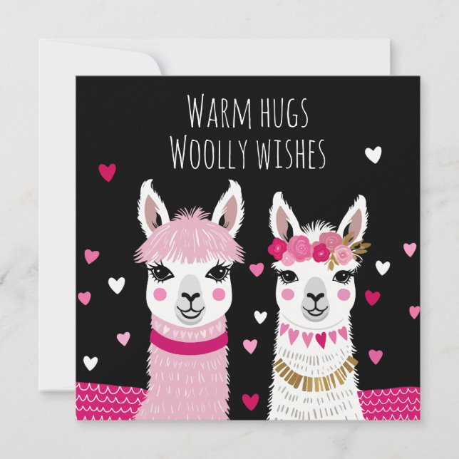 Valentines Whimsical Adorable Llamas Valentines Karte (Vorderseite)