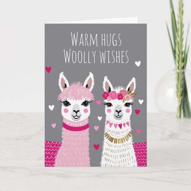 Valentines Whimsical Adorable Llamas Valentines Karte (Vorderseite)