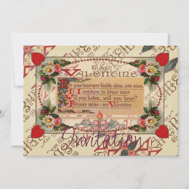 Valentingedicht mit Blume und Einladung (Vorderseite)