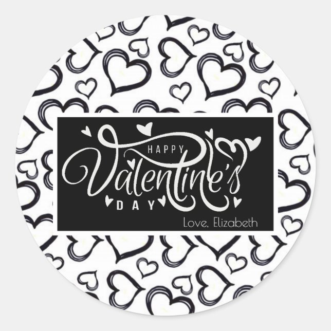 Valentingeschenk für Schwarz und Weiß Runder Aufkleber (Vorderseite)