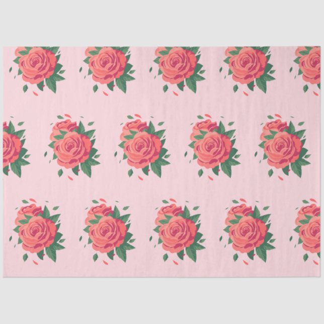 Valentingewebe rosa Rosen auf rosa Seidenpapier (Vorderseite)