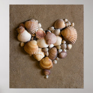Valentinherz hergestellt mit Muscheln Poster
