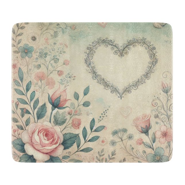 Valentinherz Vintage Pastellfarben Schneidebrett (Vorderseite)