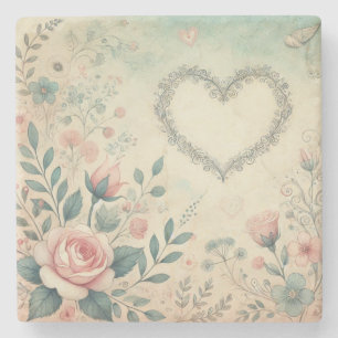 Valentinherz Vintage Pastellfarben Steinuntersetzer