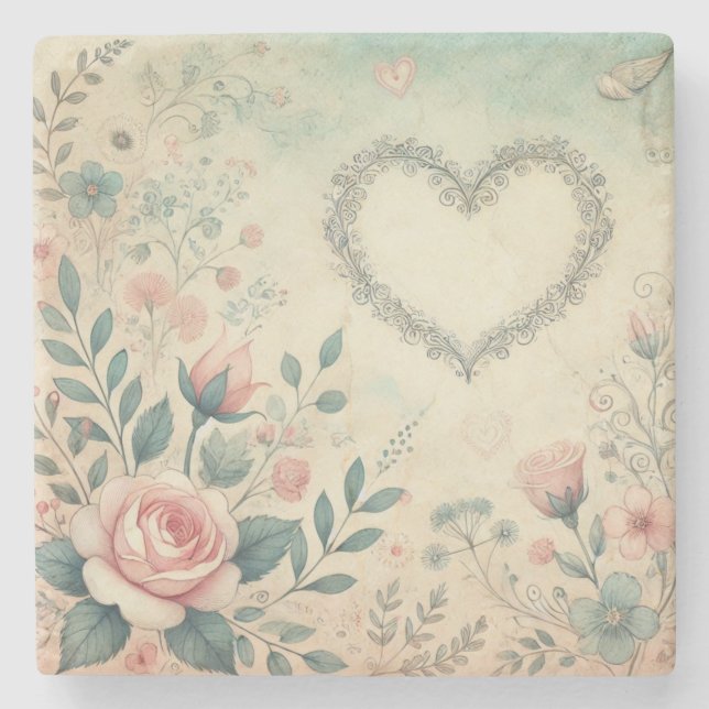 Valentinherz Vintage Pastellfarben Steinuntersetzer (Vorderseite)