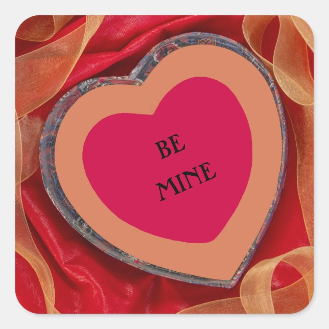 Valentinherzen Bänder Rot & Gold Seien Sie meine Quadratischer Aufkleber (Vorderseite)