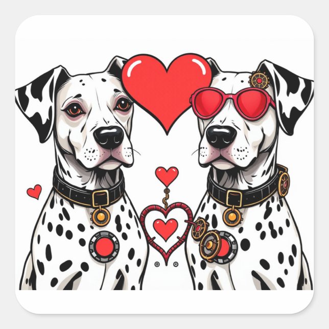 Valentinhunde Quadratischer Aufkleber (Vorderseite)