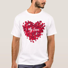 Valentinin Couple Custom Heart Rose Petals White T-Shirt