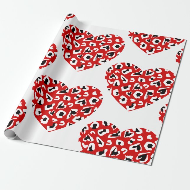 Valentinin Leopard tierisches Herz rot Geschenkpapier (Ungerollt)