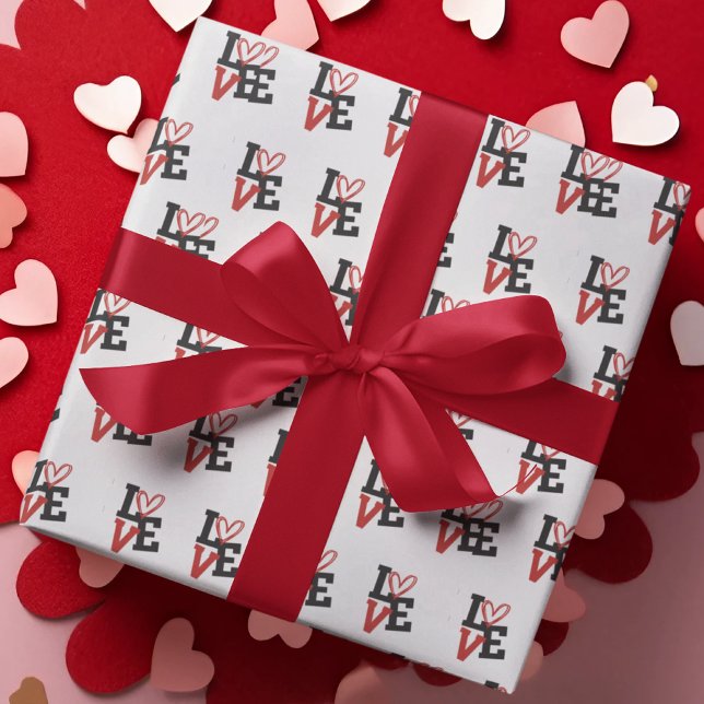 Valentinin Rot-Schwarz-LIEBE mit Herz Geschenkpapier (Valentine’s Red & Black LOVE with heart Wrapping Paper)