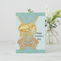 Valentinins Aquamarine Blue Gold Elephant Card