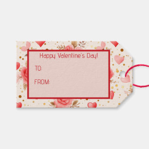 Valentinins pinkfarbene Rose und Herzen Geschenkanhänger