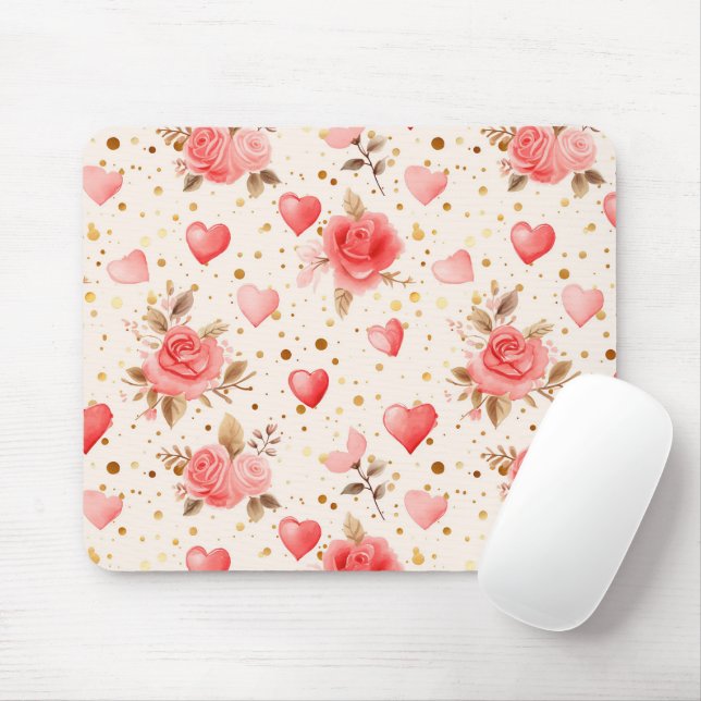 Valentinins pinkfarbene Rose und Herzen Mousepad (Mit Mouse)
