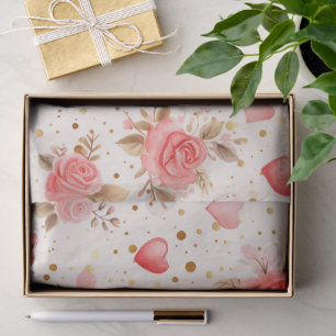 Valentinins pinkfarbene Rose und Herzen Seidenpapier