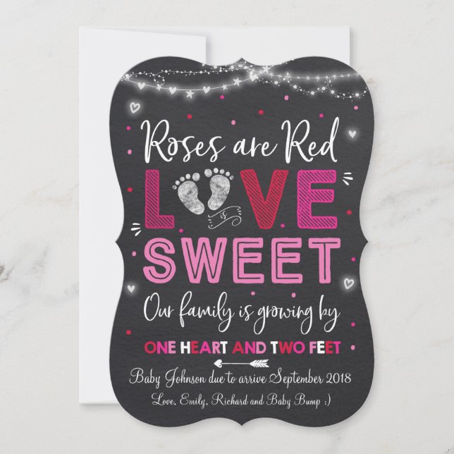 Valentinin's Pregnancy Announcement Baby Reveal Feiertagskarte (Vorderseite)