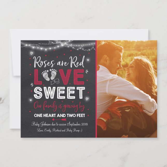 Valentinin's Pregnancy Announcement Baby Reveal Feiertagskarte (Vorderseite)