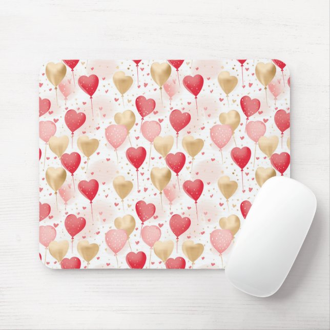 Valentinins rosa Rot- und Goldene Herzblasen Mousepad (Mit Mouse)