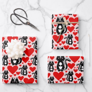 Valentinins rosa Skunk Herz Illustration Muster Geschenkpapier Set