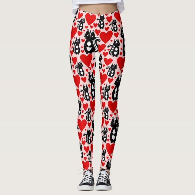 Valentinins rosa Skunk Herz Illustration Muster Leggings (Vorderseite)