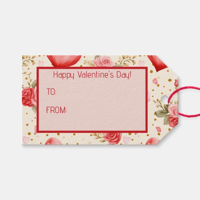 Valentinins Rosa und Rote Rosen und Herz Geschenkanhänger (Vorderseite (Horizontal))