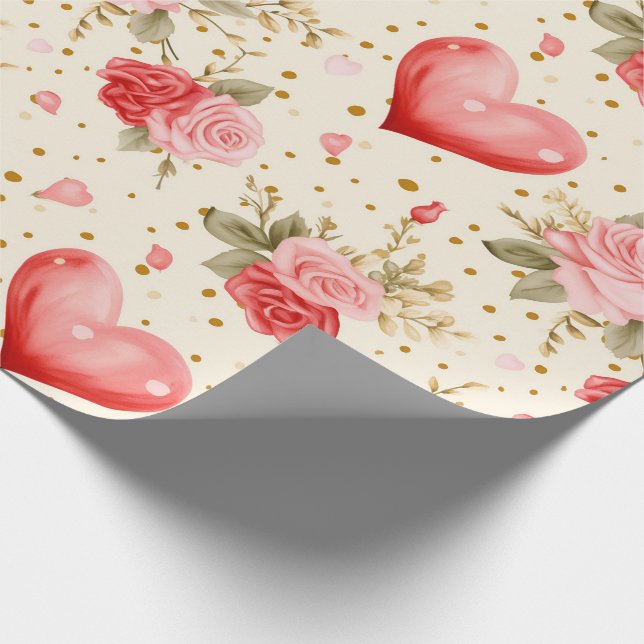 Valentinins Rosa und Rote Rosen und Herz Geschenkpapier (Ecke)