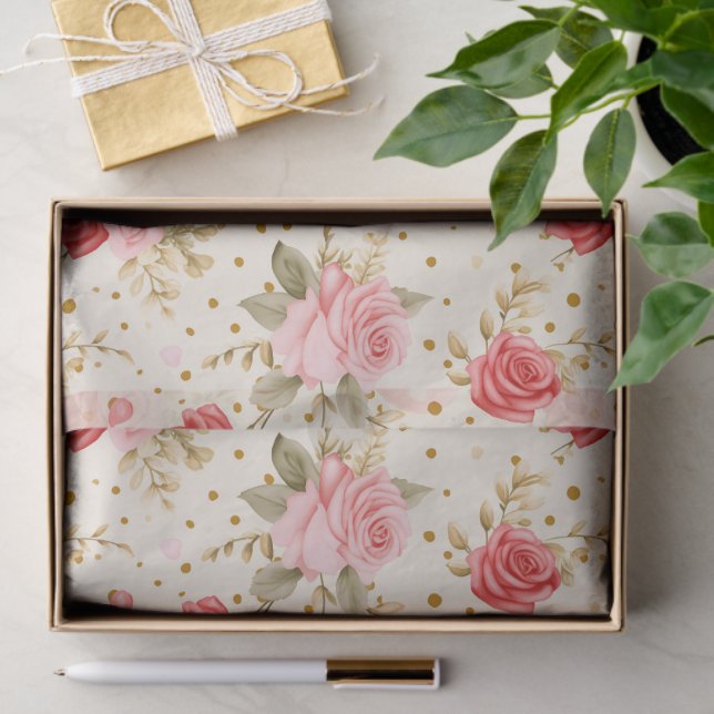 Valentinins Rosa und Rote Rosen und Herz Seidenpapier (Geschenk)