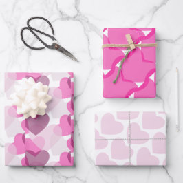 Valentinins transparentes Herz rosa blaues Muster Geschenkpapier Set