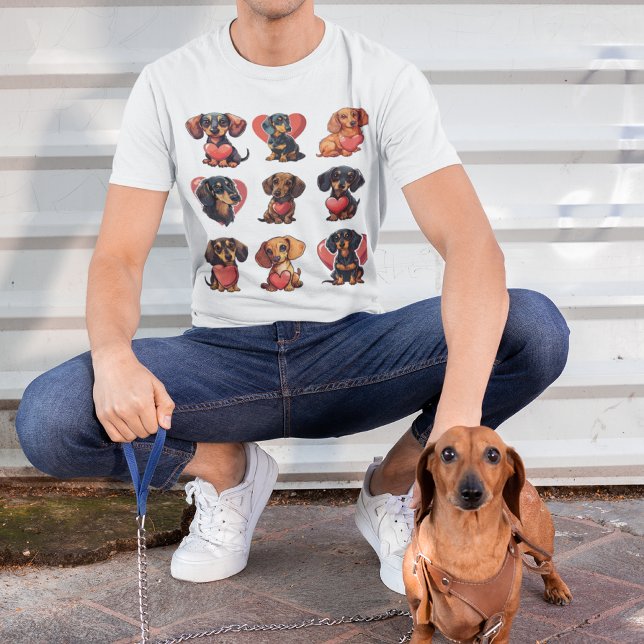 Valentinische Dackel mit Valentinin vom Roten Herz T-Shirt (Valentine Dachshund with Red Heart Valentine's T-Shirt)