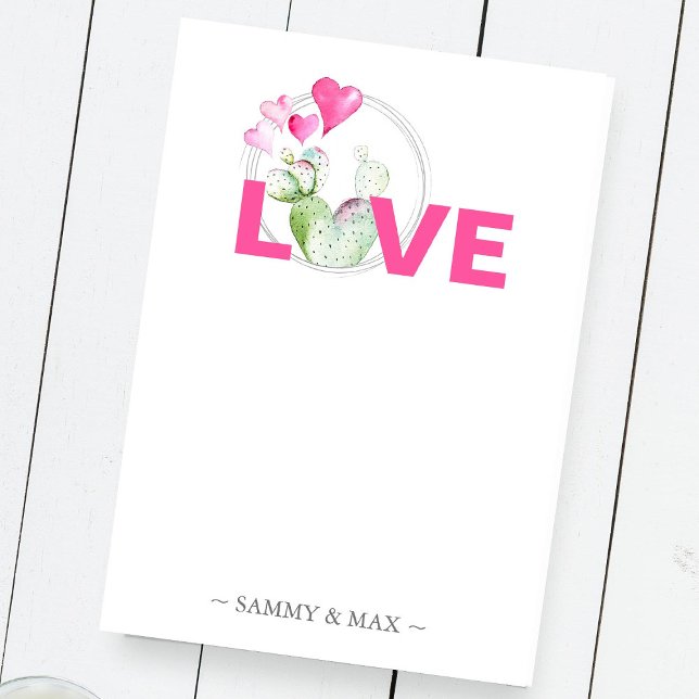 Valentinische Herzen und Kaktus Personalisiert Post-it Klebezettel (Valentines post it notes personalized with your name and watercolor art by Victoria Grigaliunas )