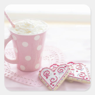 Valentinische Liebe Cookies Heiße Schokolade Quadratischer Aufkleber