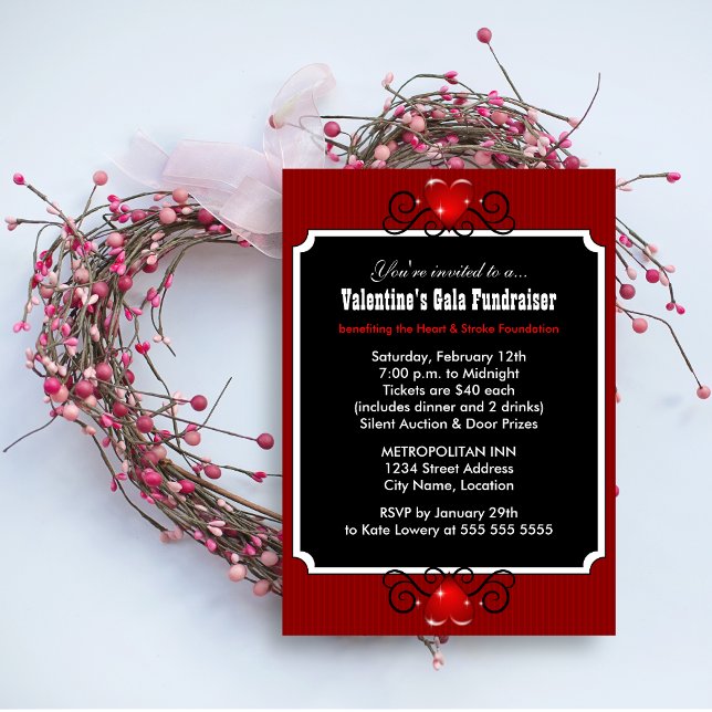 Valentinische Party Einladung (Valentine's Day party or gala invitation front view.)