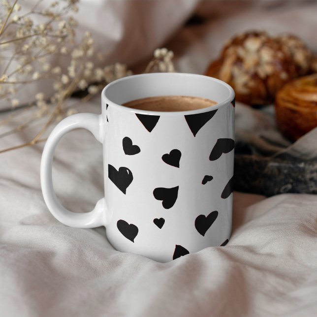 Valentinische Tagesherzen - Schwarz-Weiß Kaffeetasse (Von Creator hochgeladen)