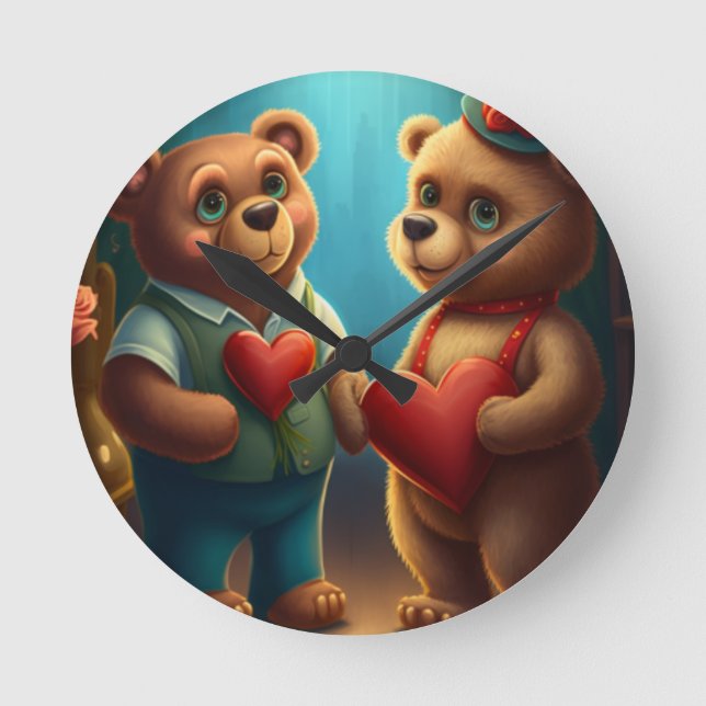 Valentinischer Bärengewohnheit Runde Wanduhr (Vorderseite)