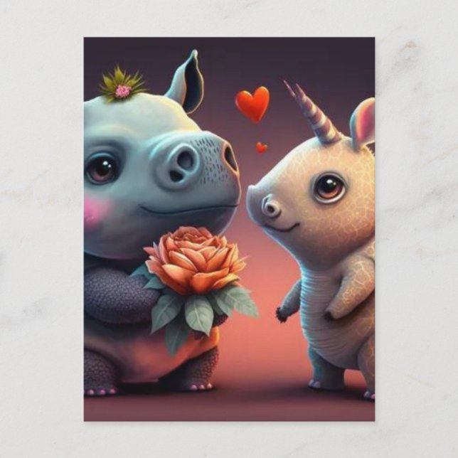 Valentinischer Hippo-Cartoon Postkarte (Vorderseite)