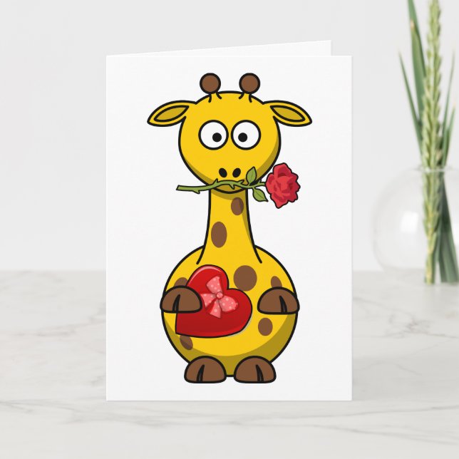 Valentinisches Giraffe mit Rose Feiertagskarte (Vorderseite)