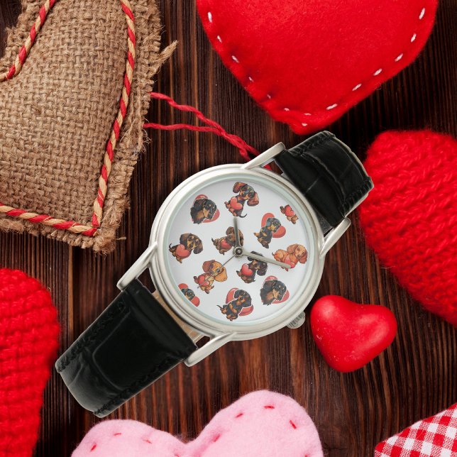 Valentinisches Hundeherz Armbanduhr (Valentine Dachshund dog heart Watch)