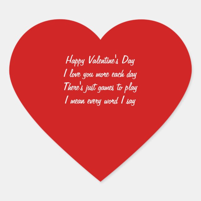 Valentinisches Tagesgedicht Herz-Aufkleber (Vorderseite)
