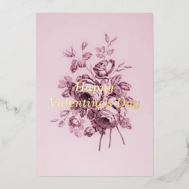 Valentinkarte der Vintagen Rose Folien Feiertagskarte (Vorderseite)