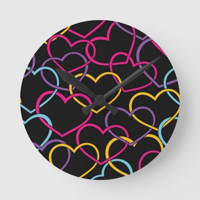 Valentinmuster mit Farbherzen Runde Wanduhr (Vorderseite)