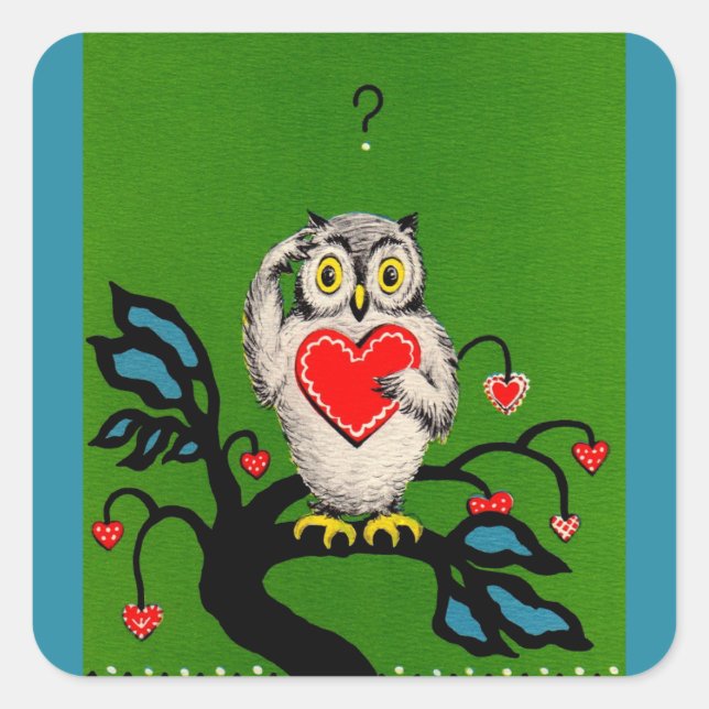 Valentinowl Quadratischer Aufkleber (Vorderseite)