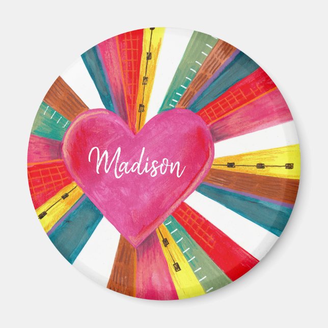 Valentinrosa Sonnenstrahlen Regenbogenretro Herz Magnet (Vorne)